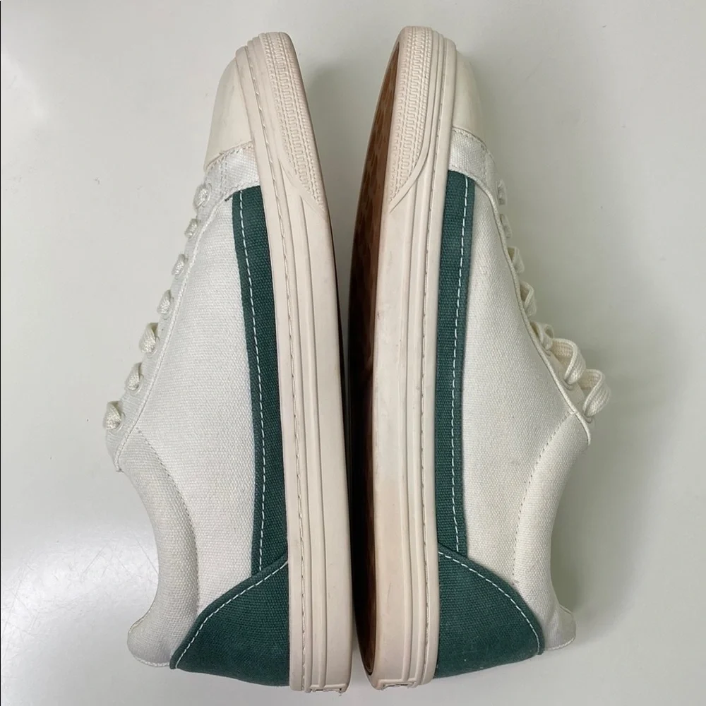 Tory Burch Howell Court Sneakers Womens White Green 8M Canvas‎ Low Top Preppy